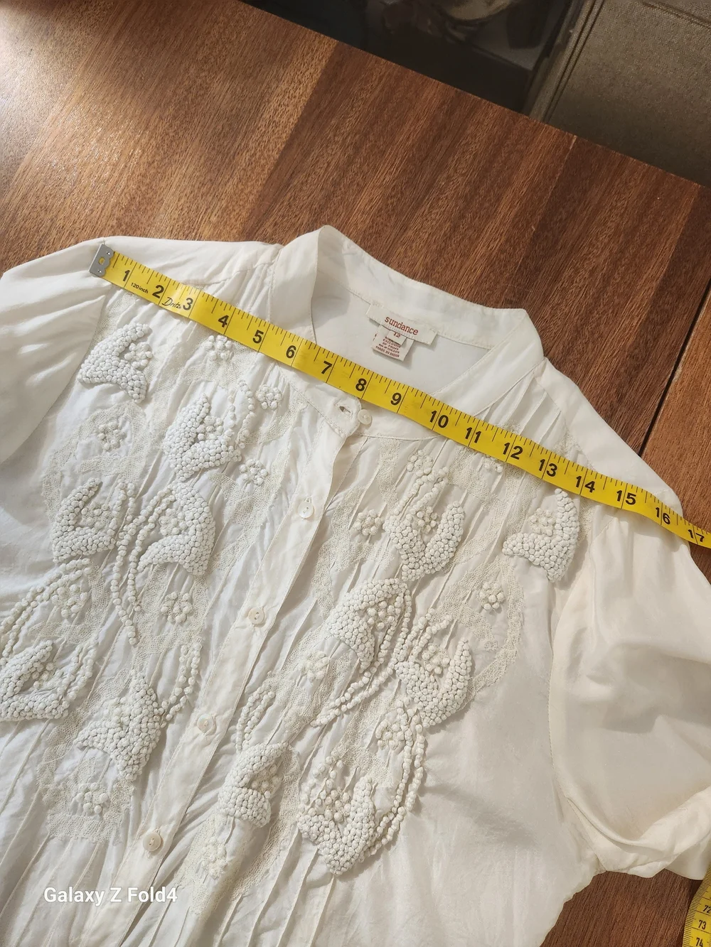 Sundance Ivory Beaded Pintuck Button-Down Blouse Sz12 - Picture 11 of 15